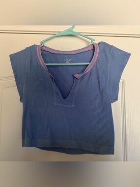 Urban Outfitters Blue Ribbed Tee with Pink Trim